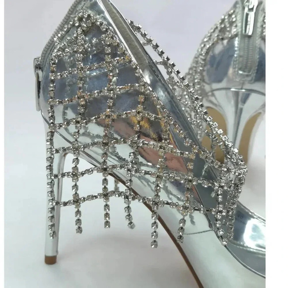 NIB Vince Camuto Silver Metallic Crystal Heels sz 9M/40 - Picture 8 of 10